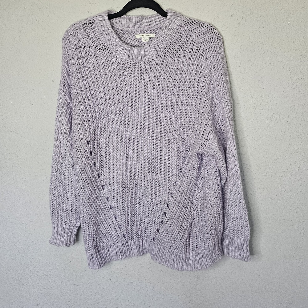 American Eagle Womens Lavender Purple Open Knit Pointelle Oversized Sweater S